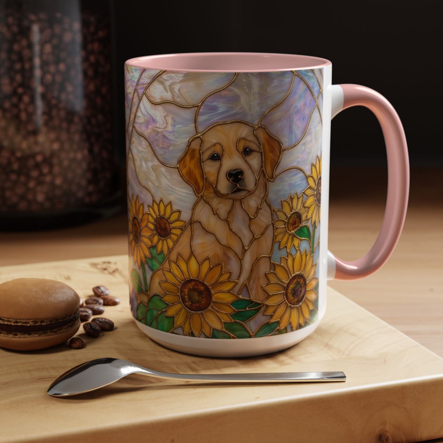 Sunflower Golden Retriever P uppiesAccent Coffee Mug –  Stained Glass Design (11/15 oz) - 14527