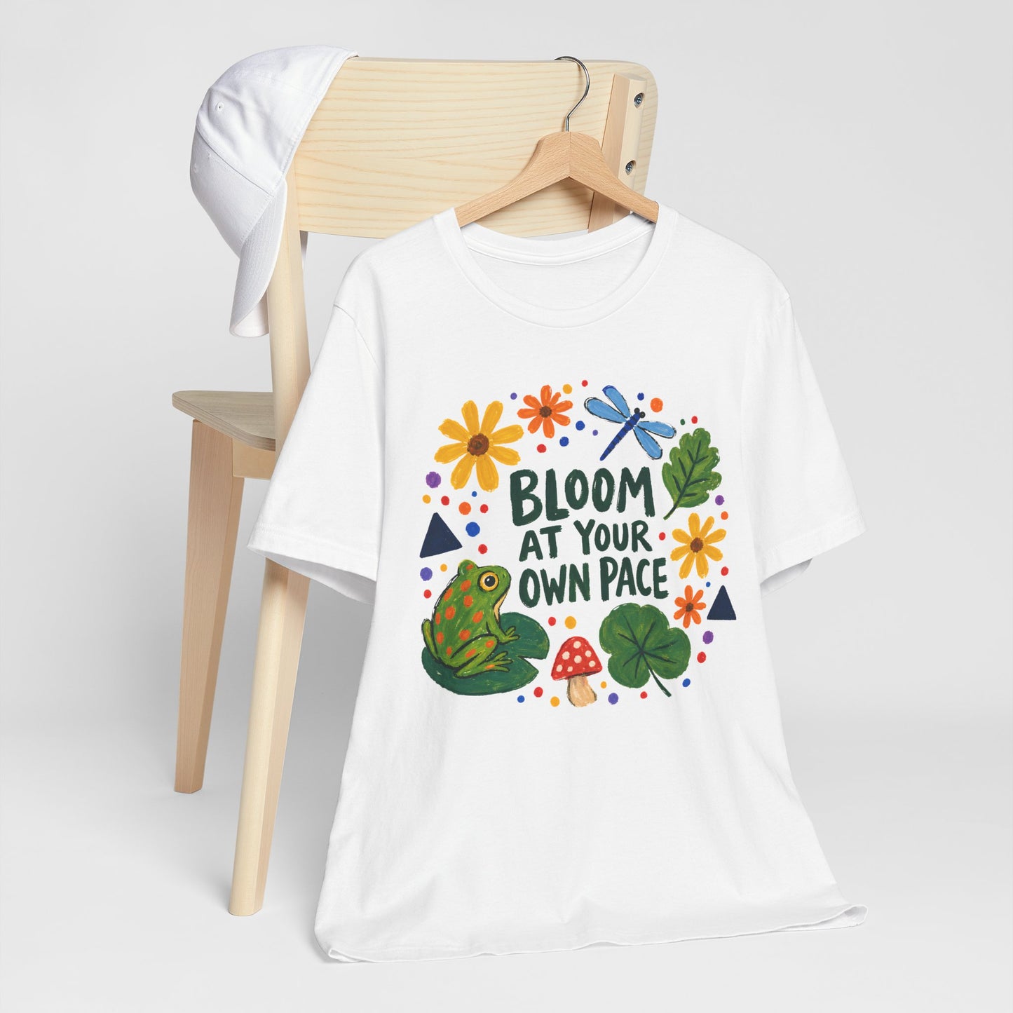 Bloom At Your Own Pace T-Shirt, Cute Frog, Floral & Motivational Graphic Tee - 14919