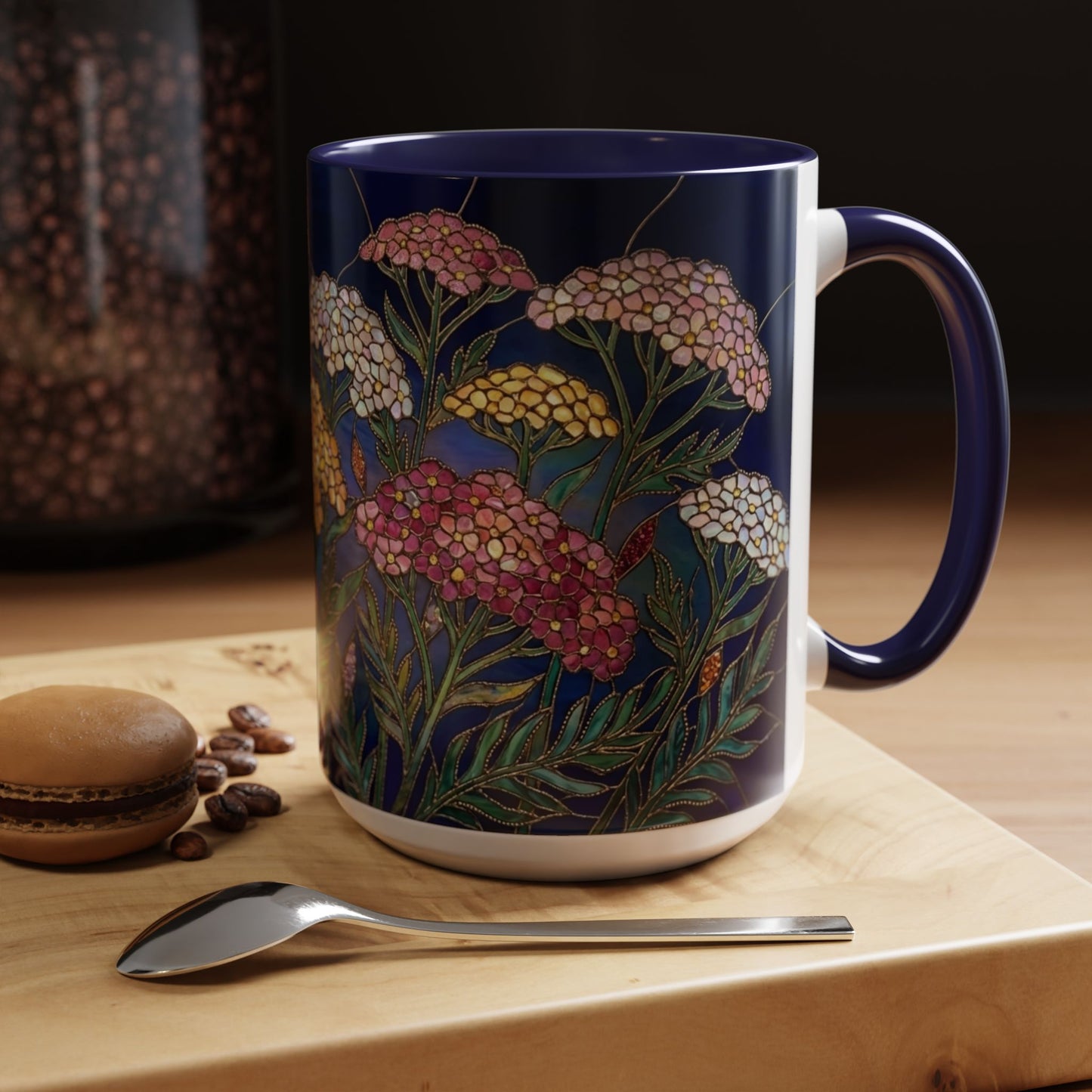 Yarrow Floral Accent Coffee Mug — Stained Glass Design (11/15oz) - 14590