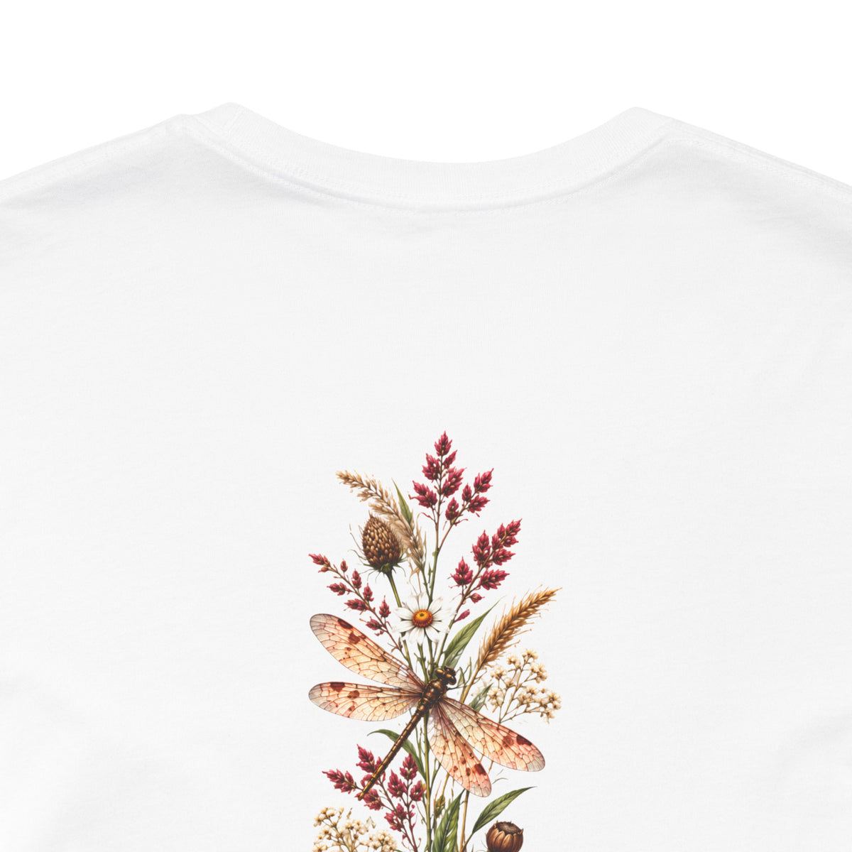 Vintage Wildflower & Dragonfly T-Shirt, Botanical Front & Back Tee - 14549