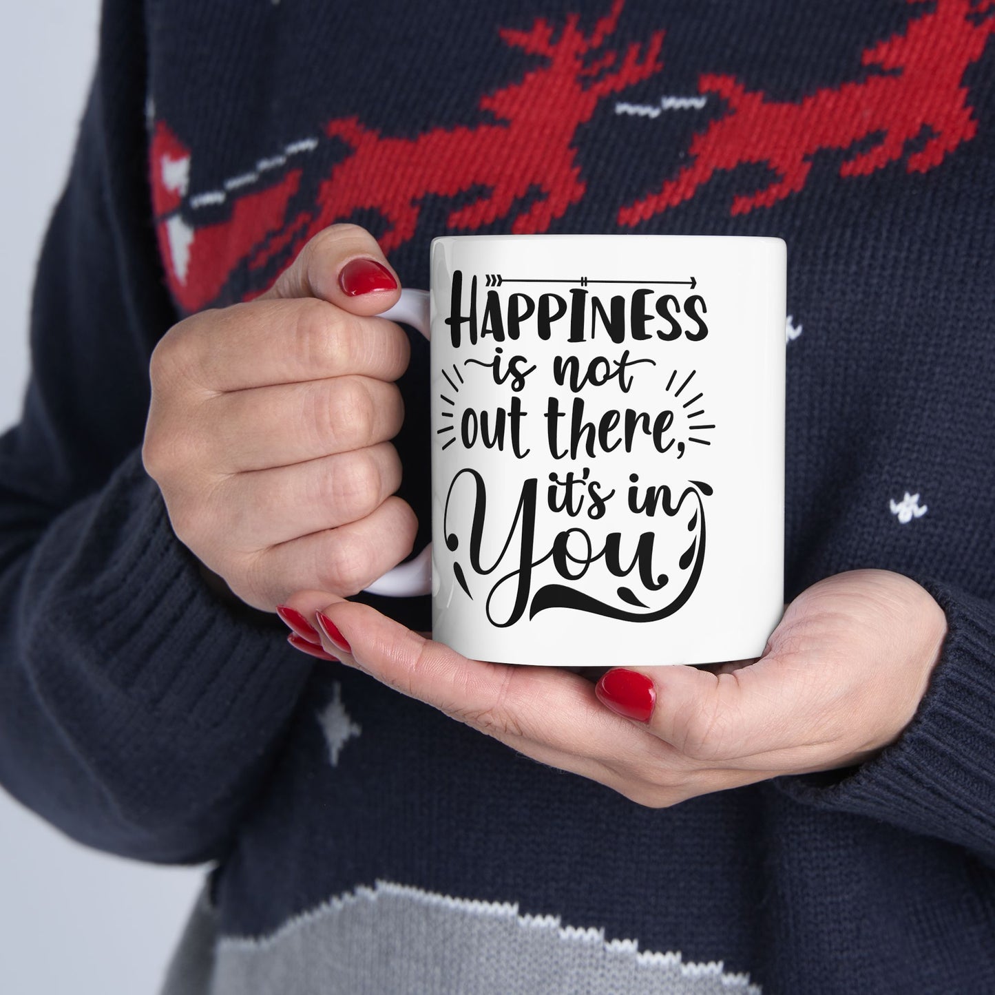 "Happiness is in You" Ceramic Mug -  - Unique Gift for Friends, Family, Coffee Lovers, Motivational Drinkware, Office Decor - 14073