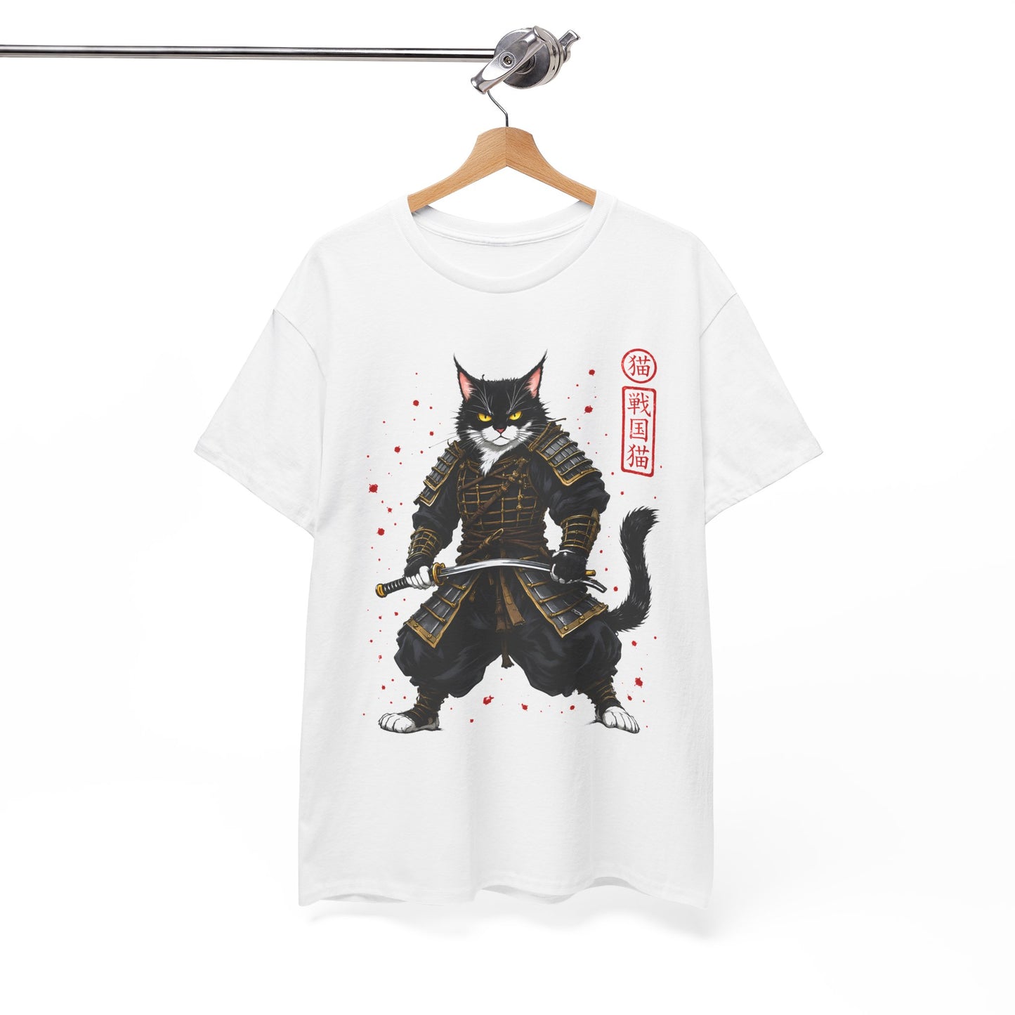 Samurai Cat T-Shirt – Japanese Warrior Cat Graphic Tee, Anime Samurai Cat Shirt, Japanese Streetwear Gift - 14913