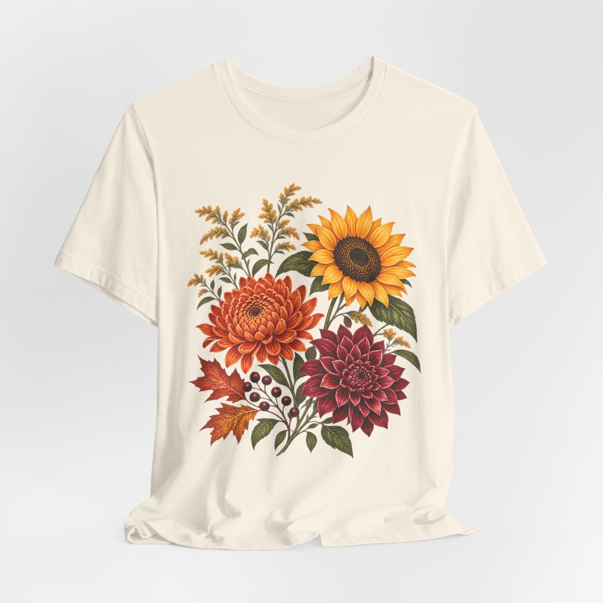 Autumn Wildflower Bouquet T-Shirt, Vintage Botanical Floral Tee - 14565