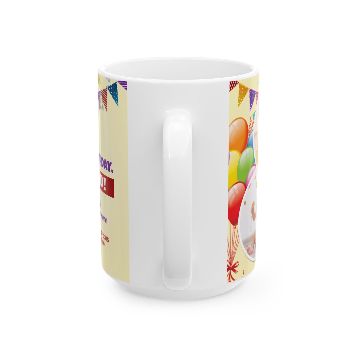 Personalized Birthday Ceramic Mug - Custom 1st Birthday Celebration Cup, Party Favor, Kid's Birthday Gift, Colorful Balloons, Fun Memories - 13997