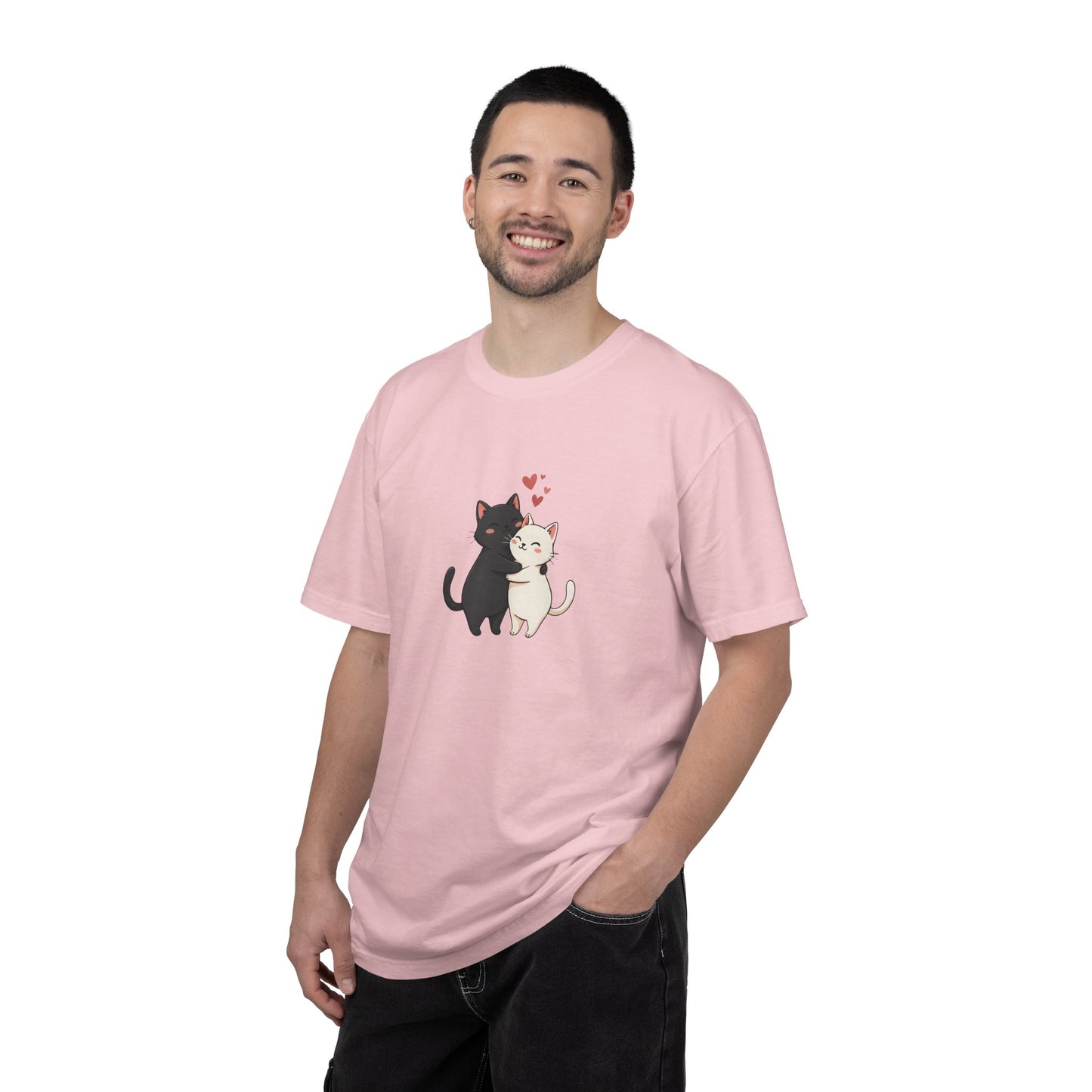 Cute Cats Valentine Graphic T-Shirt — Custom Placement & Size | Couple Gift - 14753