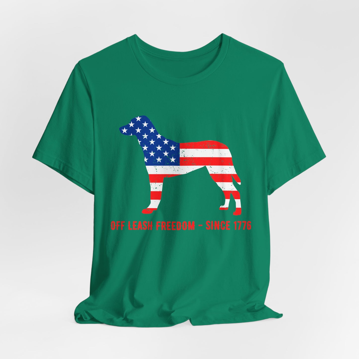 Patriotic Dog Lover Tee | Off Leash Freedom T-shirt, Dog Graphic Shirt, Fourth of July Gift, Casual Wear, Pet Lover Apparel - 13790