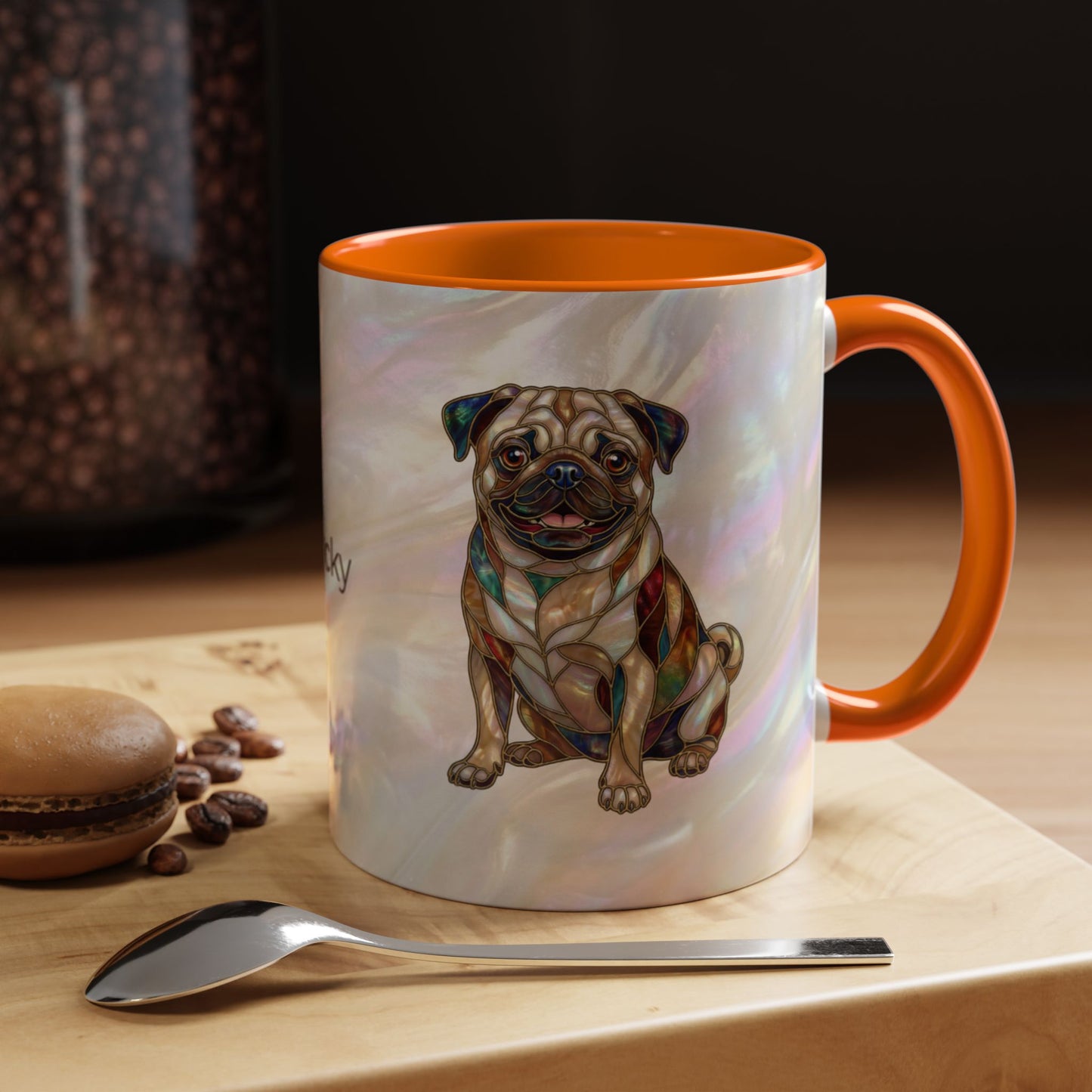 Personalized Pug Accent Coffee Mug –  Stained Glass Design (11/15oz) - 14547