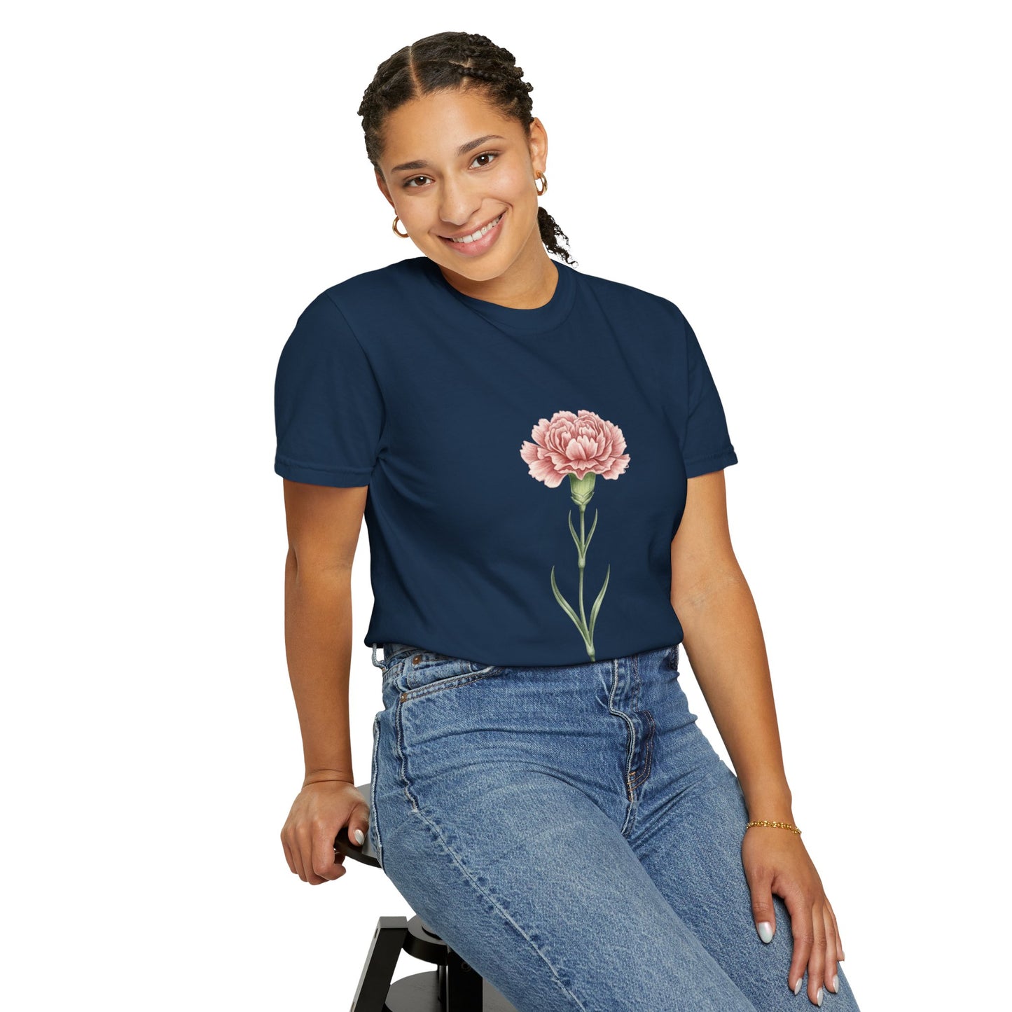 January Birth Flower Carnation T-Shirt – Heavyweight Garment-Dyed Tee - 14686
