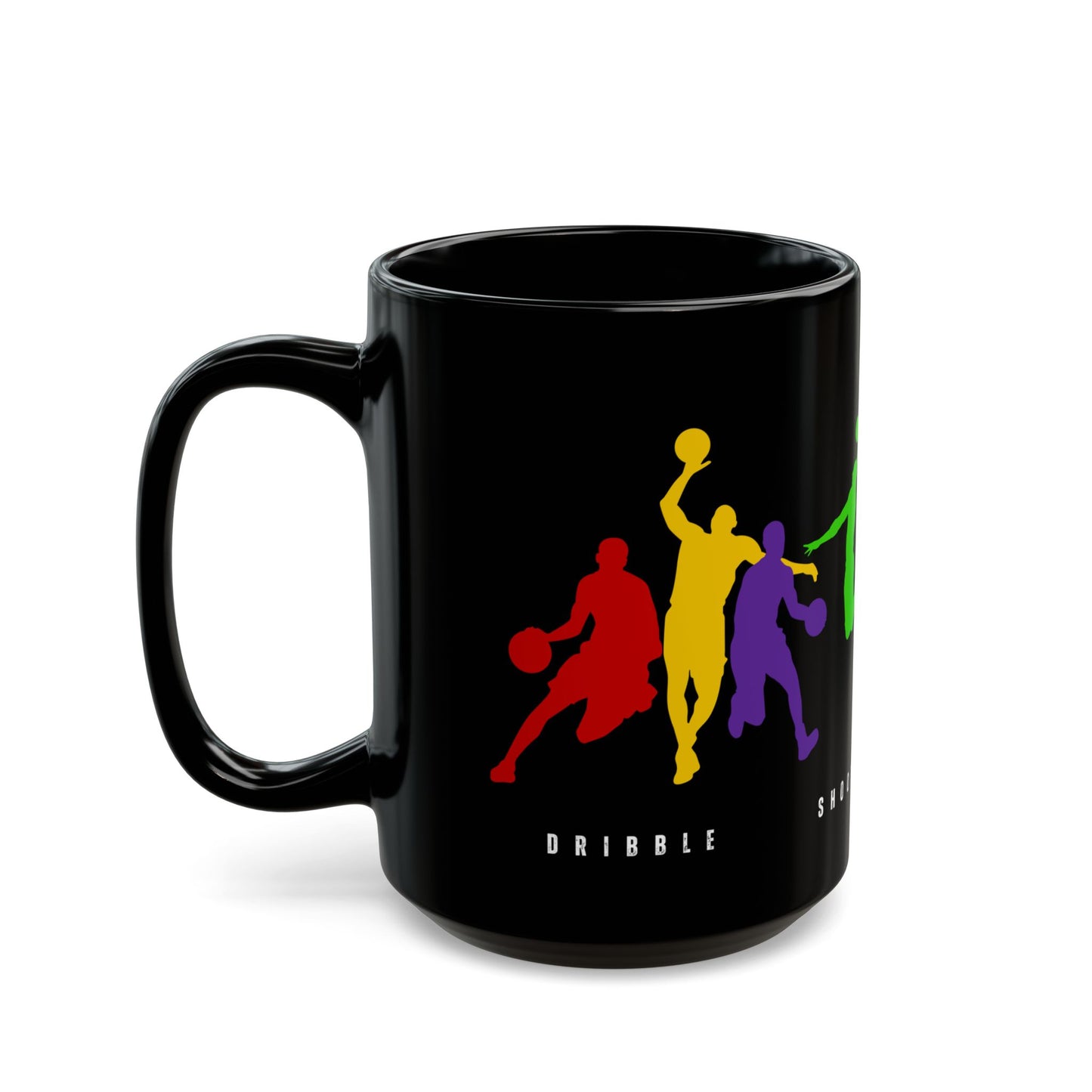 Dribble, Shoot, Score & Repeat, Basketball -  Black Mug (11oz, 15oz) - 10300