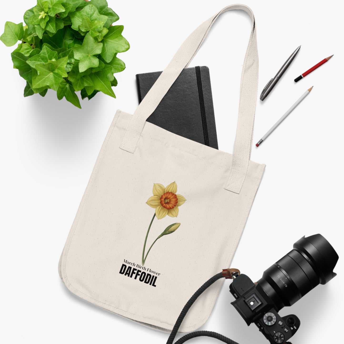 March Birth Flower Tote Bag – Daffodil Botanical Canvas Bag, March Birthday Gift for Her - 14796