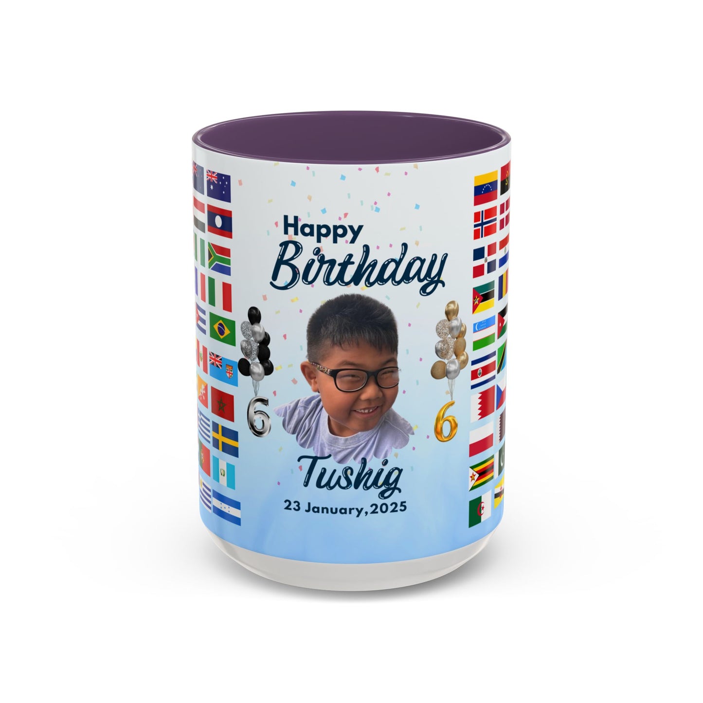 Kids, Happy Birthday, World Flag Fan, Details Customizable - Accent Coffee Mug (11, 15oz) - 11232