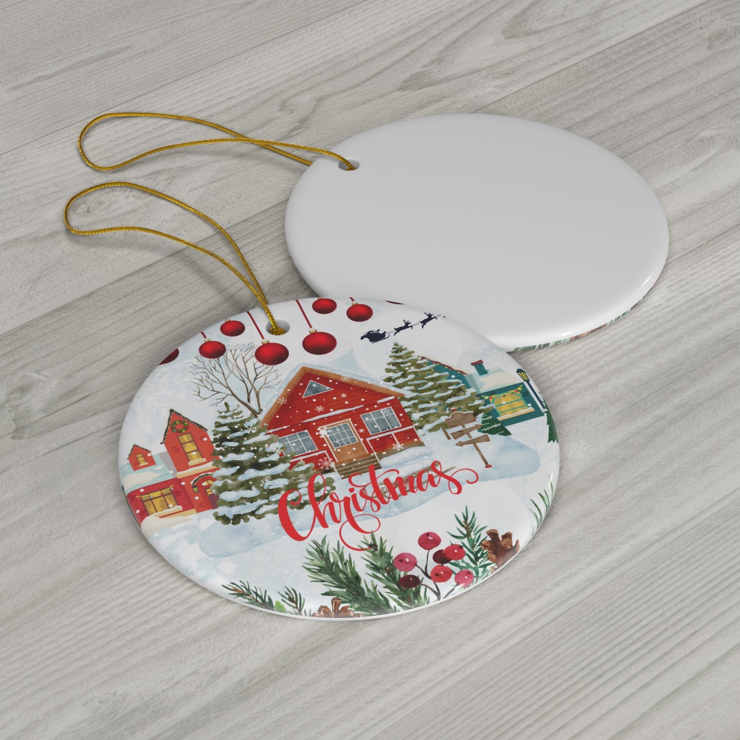 Christmas House - Ceramic Ornament, 4 Shapes