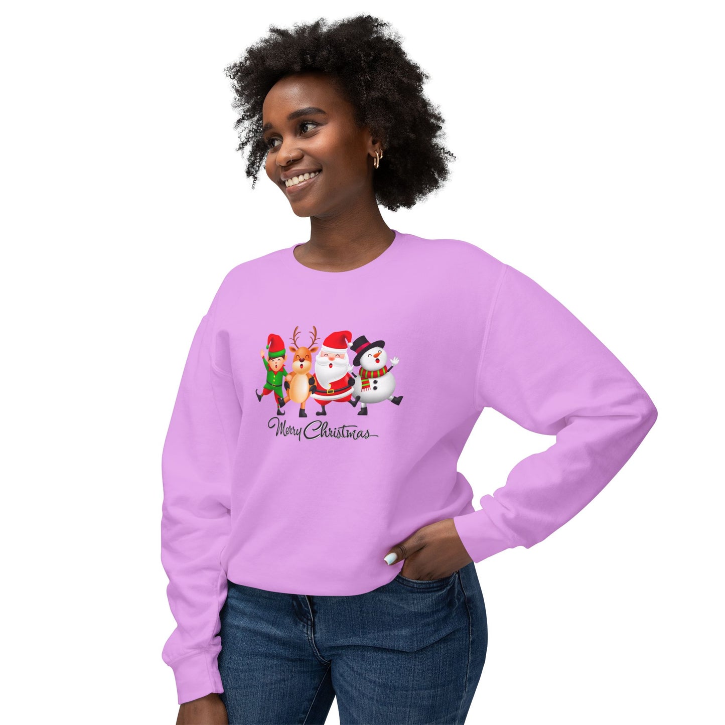 Santa, Snowman, Reindeer & Elf - Unisex Lightweight Crewneck Sweatshirt - 10372