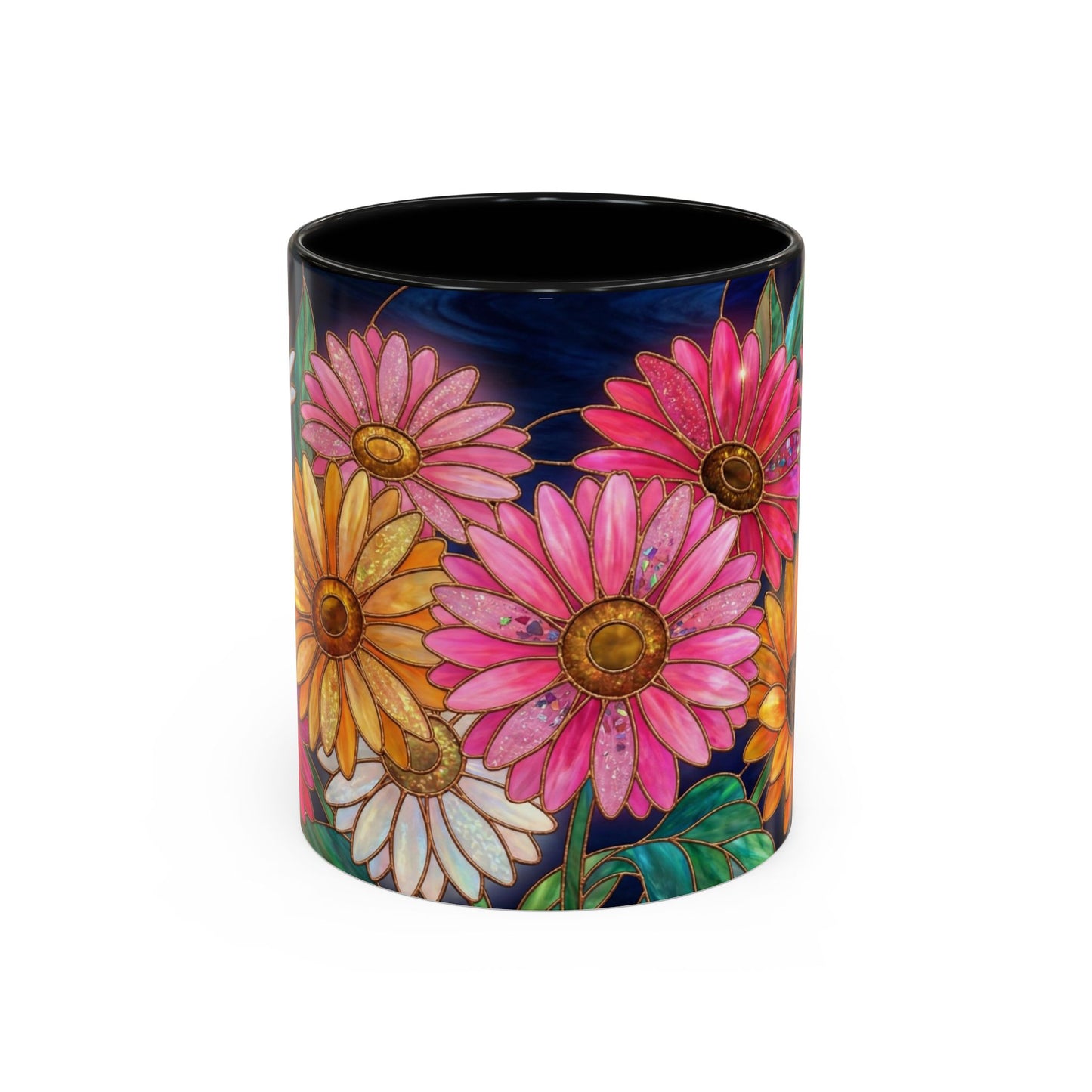 Gerbera Daisy Floral Accent Coffee Mug — Stained Glass Design (11/15 oz) - 14568