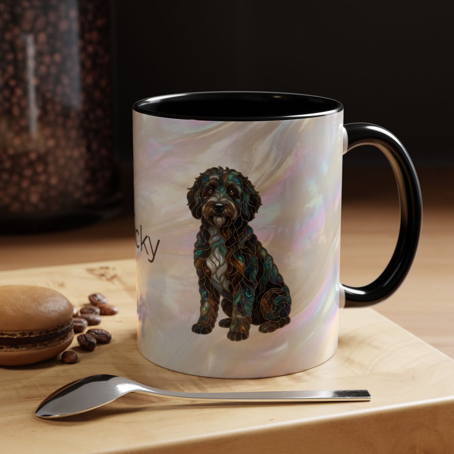 Portuguese Water Dog Accent Coffee Mug — Stained Glass Design (11/15oz) - 14655
