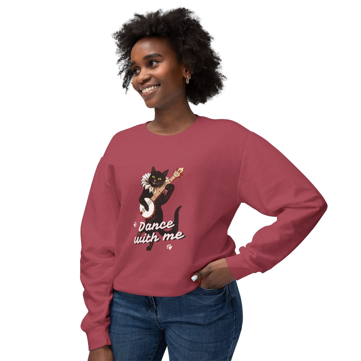 Cat, Playing Music, Dance With Me - Unisex Lightweight Crewneck Sweatshirt - 11271