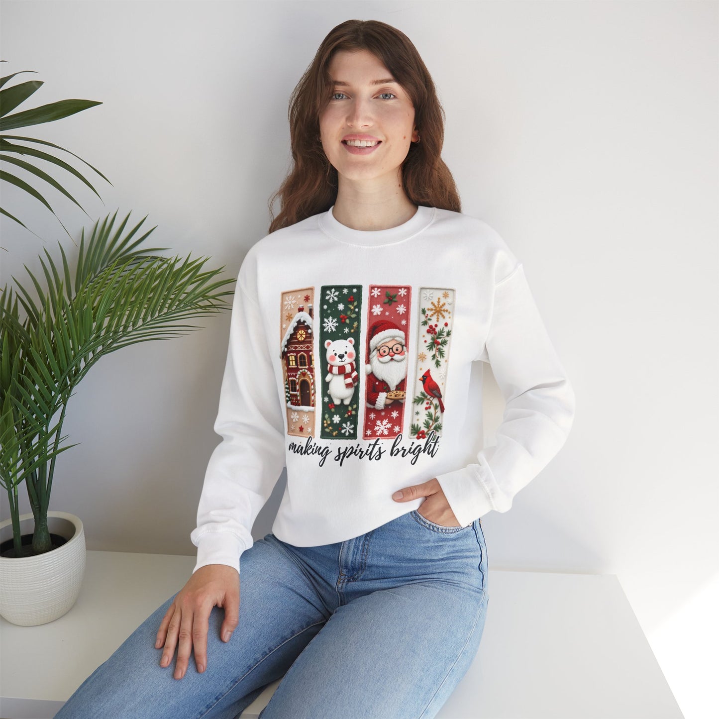 Making Spirits Bright Christmas Crewneck Sweatshirt, Holiday Graphic Sweater - 14932