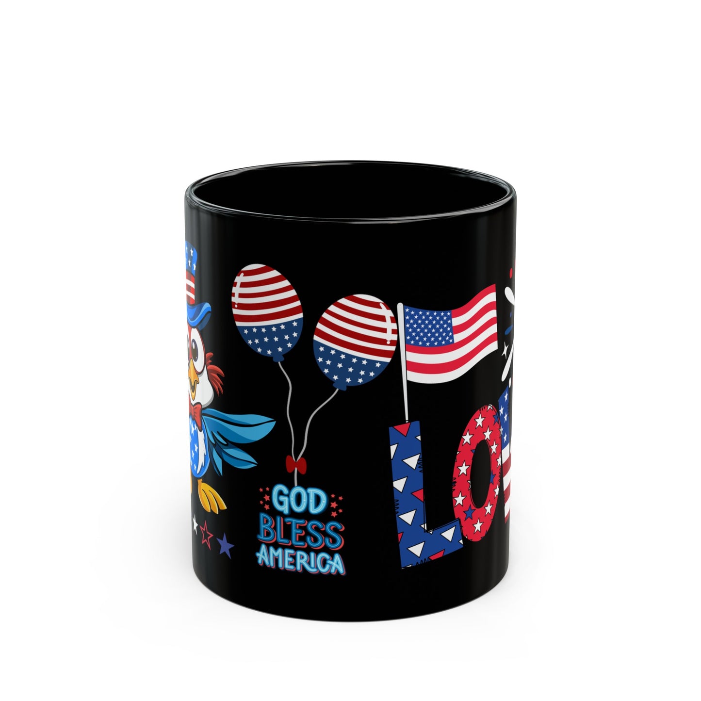 July 4, Patriotic Eagle - Black Mug (11oz, 15oz)