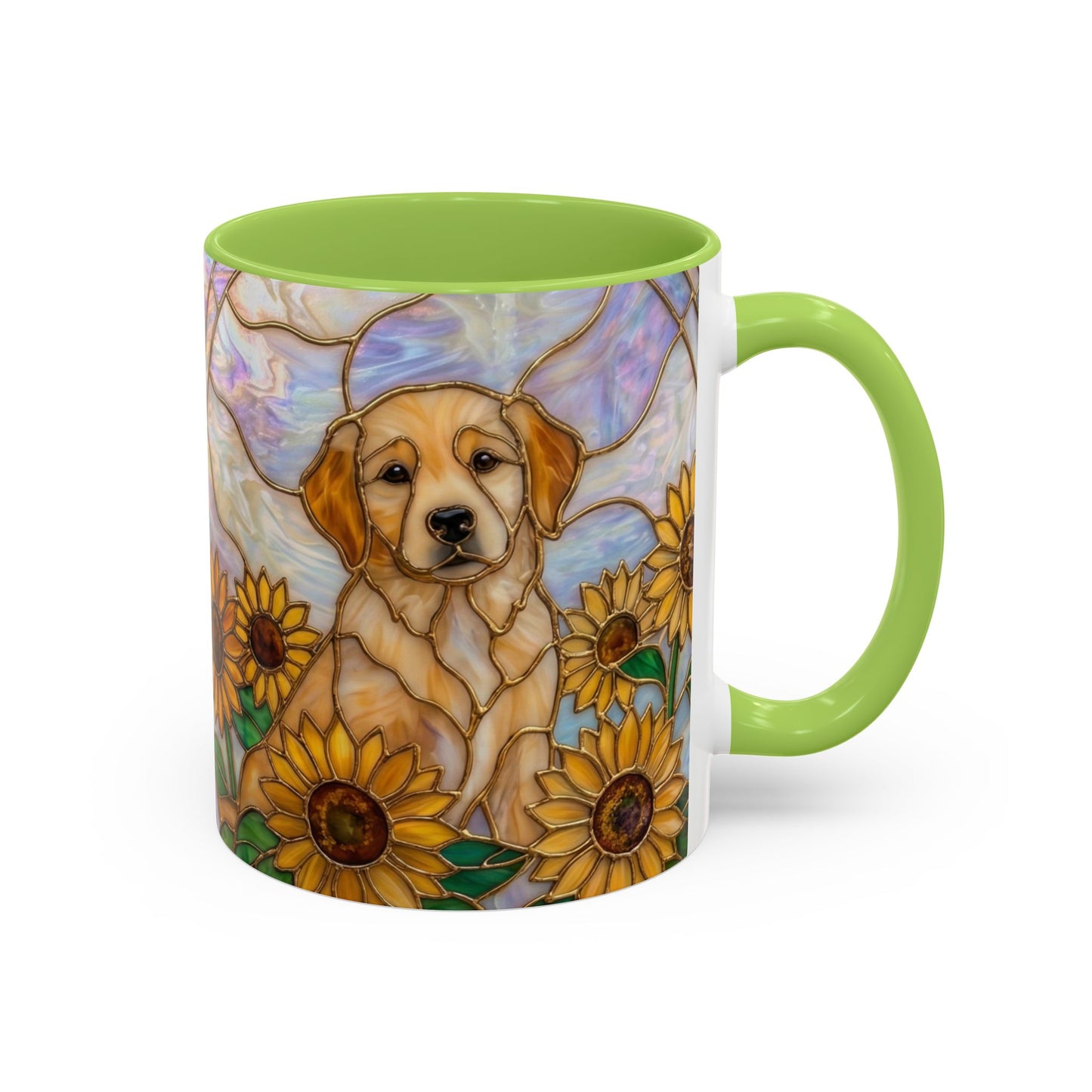 Sunflower Golden Retriever P uppiesAccent Coffee Mug –  Stained Glass Design (11/15 oz) - 14527