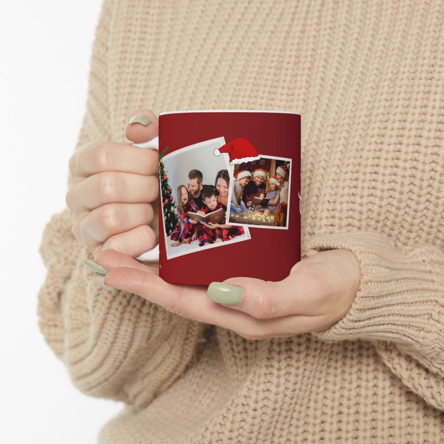 Happy Christmas, Family Photo, Customizable - Ceramic Mug, (11oz, 15oz) - 10929