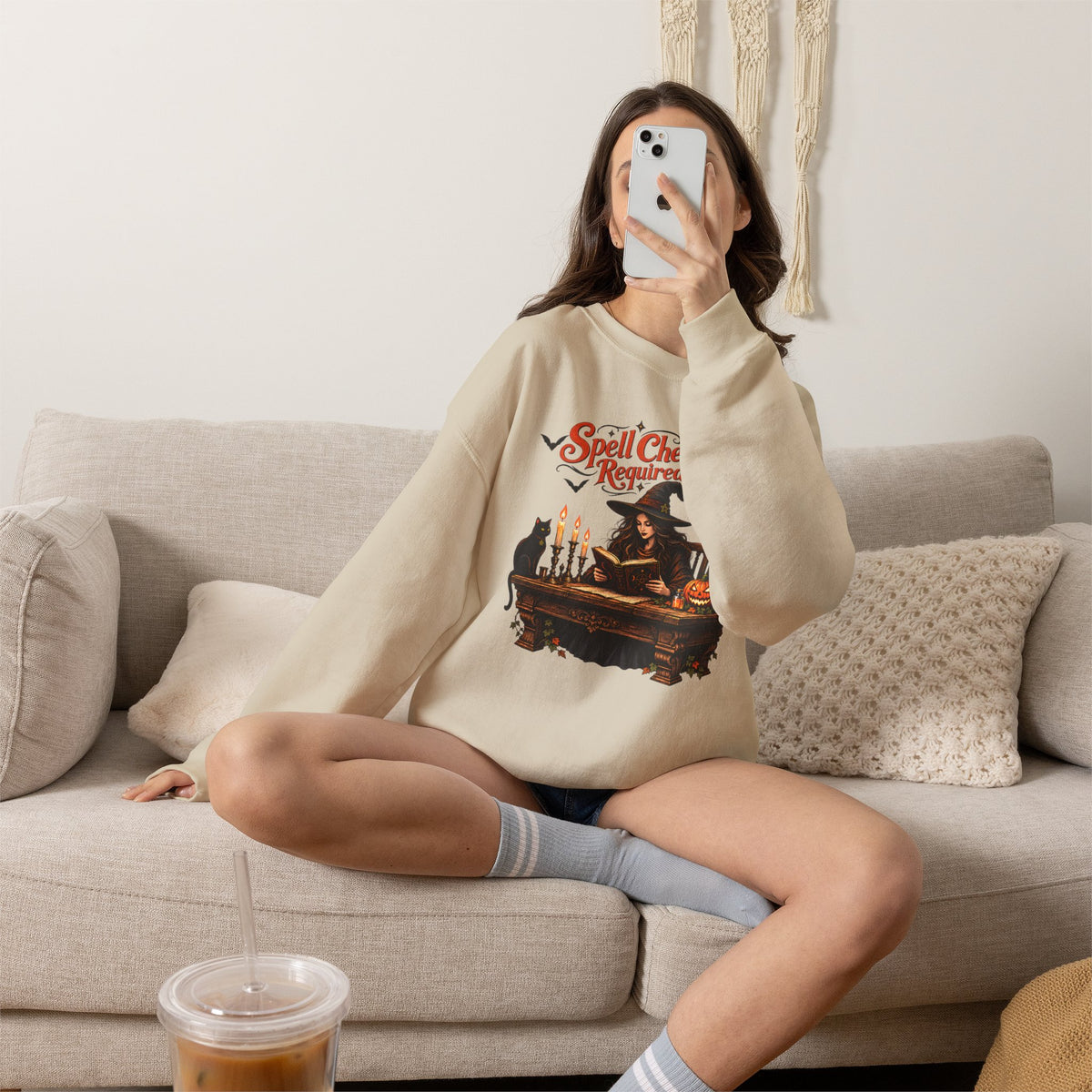 Spell Check Required Sweatshirt, Vintage Witch Halloween Crewneck - 14543
