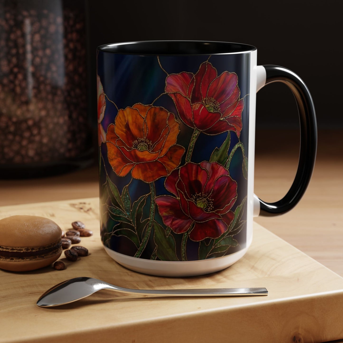 Poppy Floral Accent Coffee Mug — Stained Glass Design 11/15oz - 14582