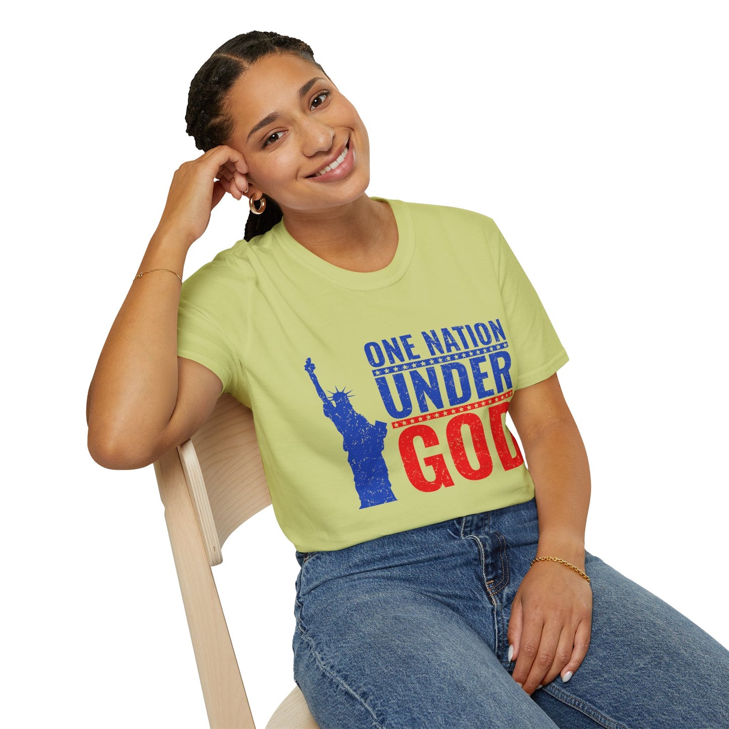 One Nation Under God, Patriotic Softstyle T-Shirt - Independence Day Tee, Fourth of July Shirt, Unisex Comfort Wear, Gift for Veterans - 13494