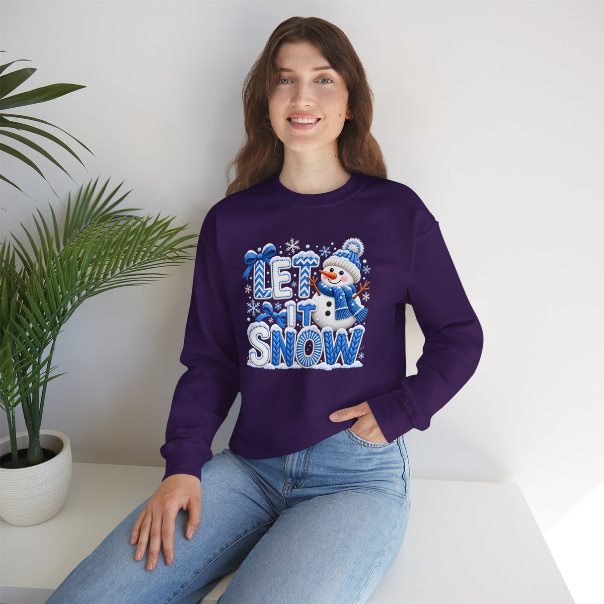 Let It Snow Sweatshirt,  Cute Snowman Winter Christmas Crewneck - 14545