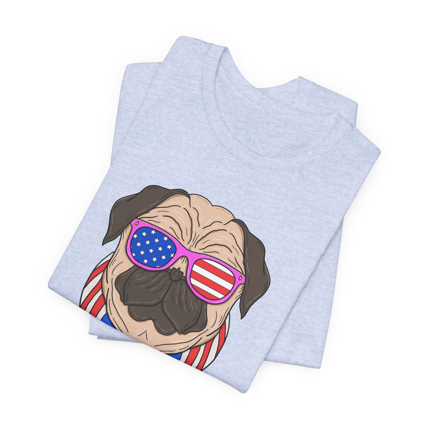 Patriotic Pug Tee, Independence Day T-Shirt, Dog Lovers Gift, Summer Casual Wear, Fun Family Outing Shirt - 13733