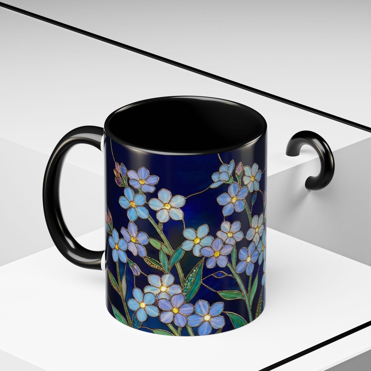 Forget-Me-Not Accent Coffee Mug — Stained Glass Design (11/15 oz) - 14564
