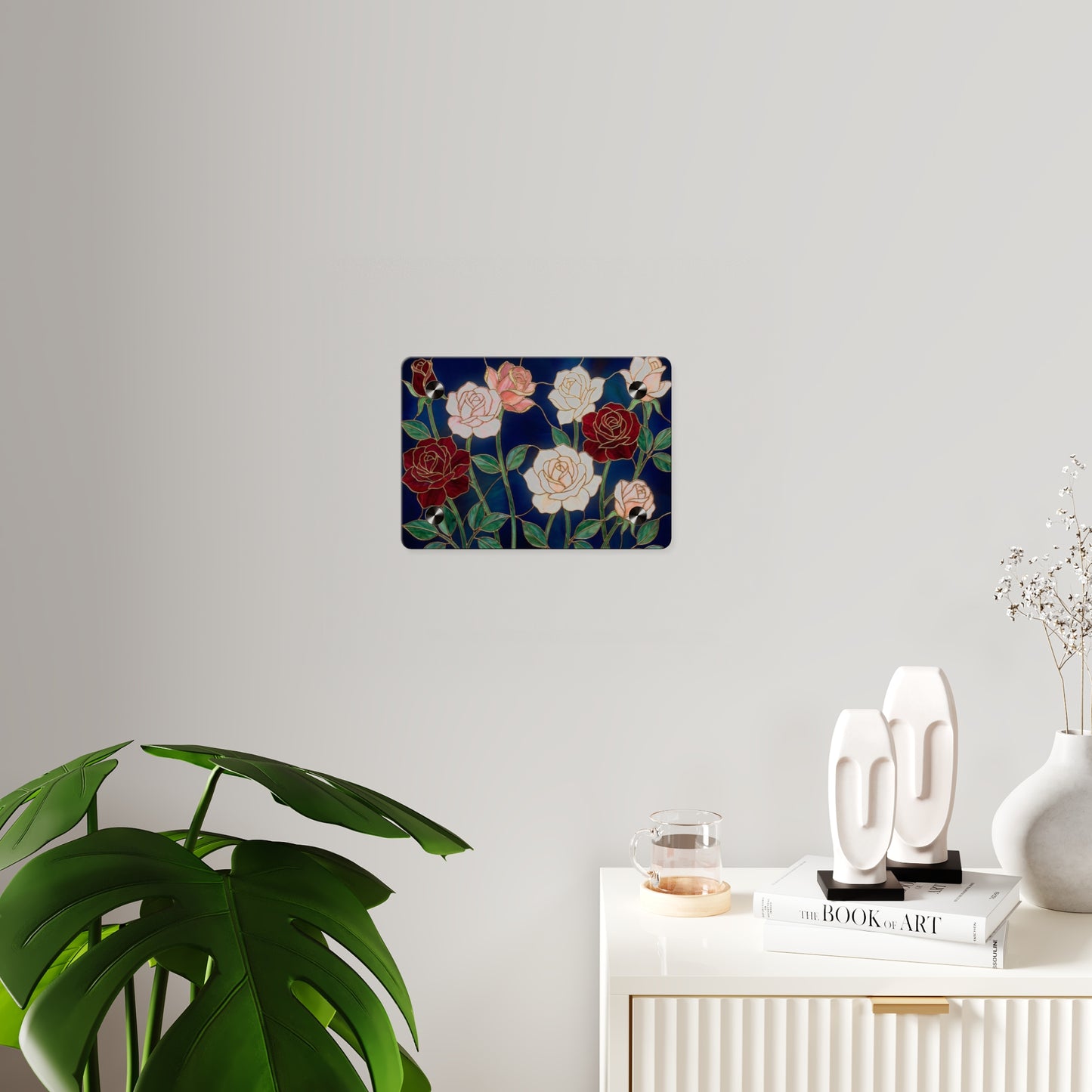 Rose Stained Glass Acrylic Wall Art Panel — Floral Garden Decor - 14604