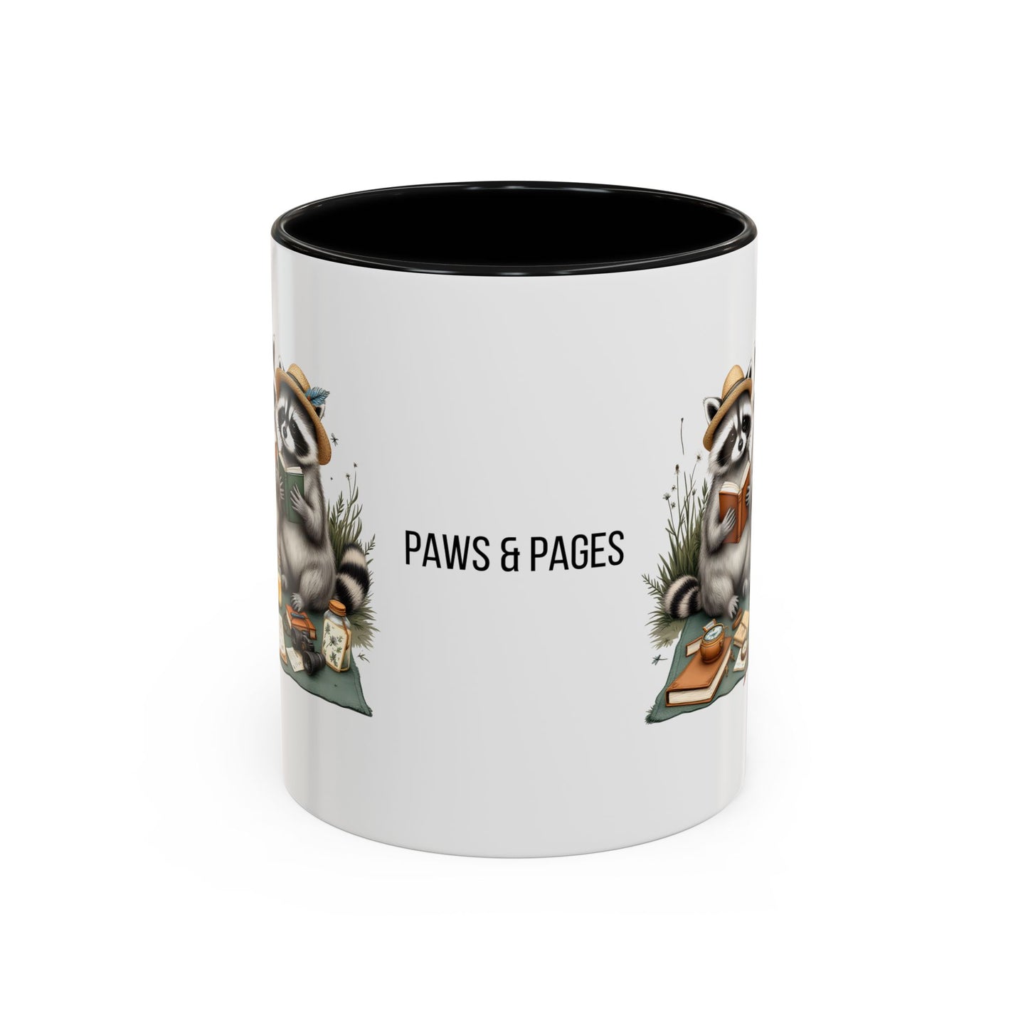 Paws & Pages Raccoon Reading Mug – Cute Book Lover Coffee Cup Gift (11oz / 15oz) - 14814