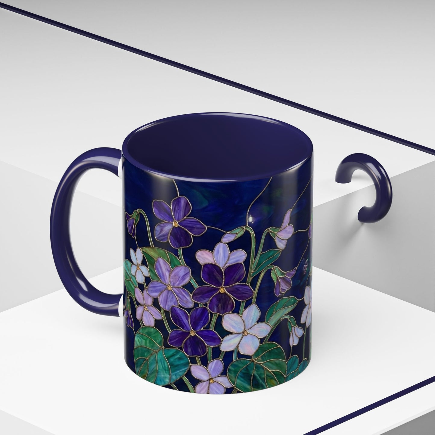 Violet Floral Accent Coffee Mug — Stained Glass Design (11/15oz) - 14588