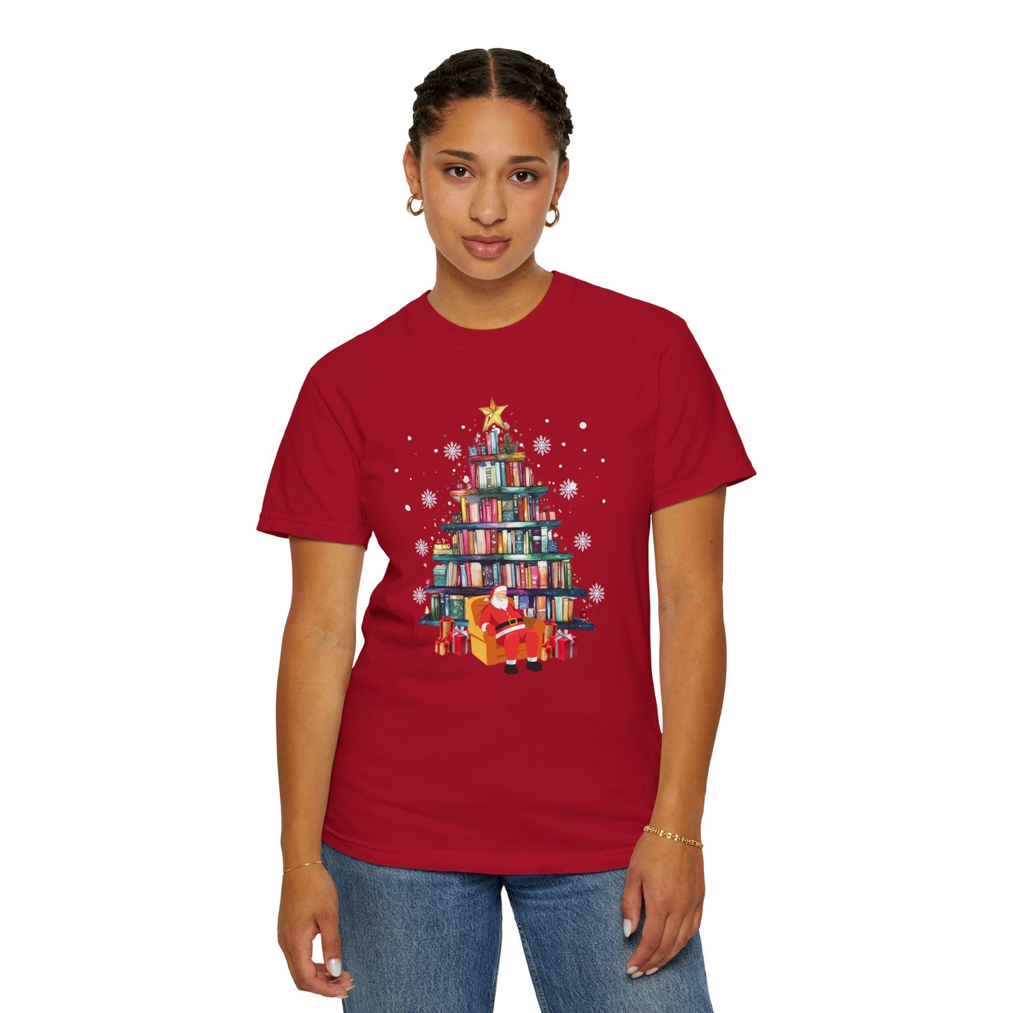 The Book Lover's Christmas Tree - Unisex Garment-Dyed T-shirt