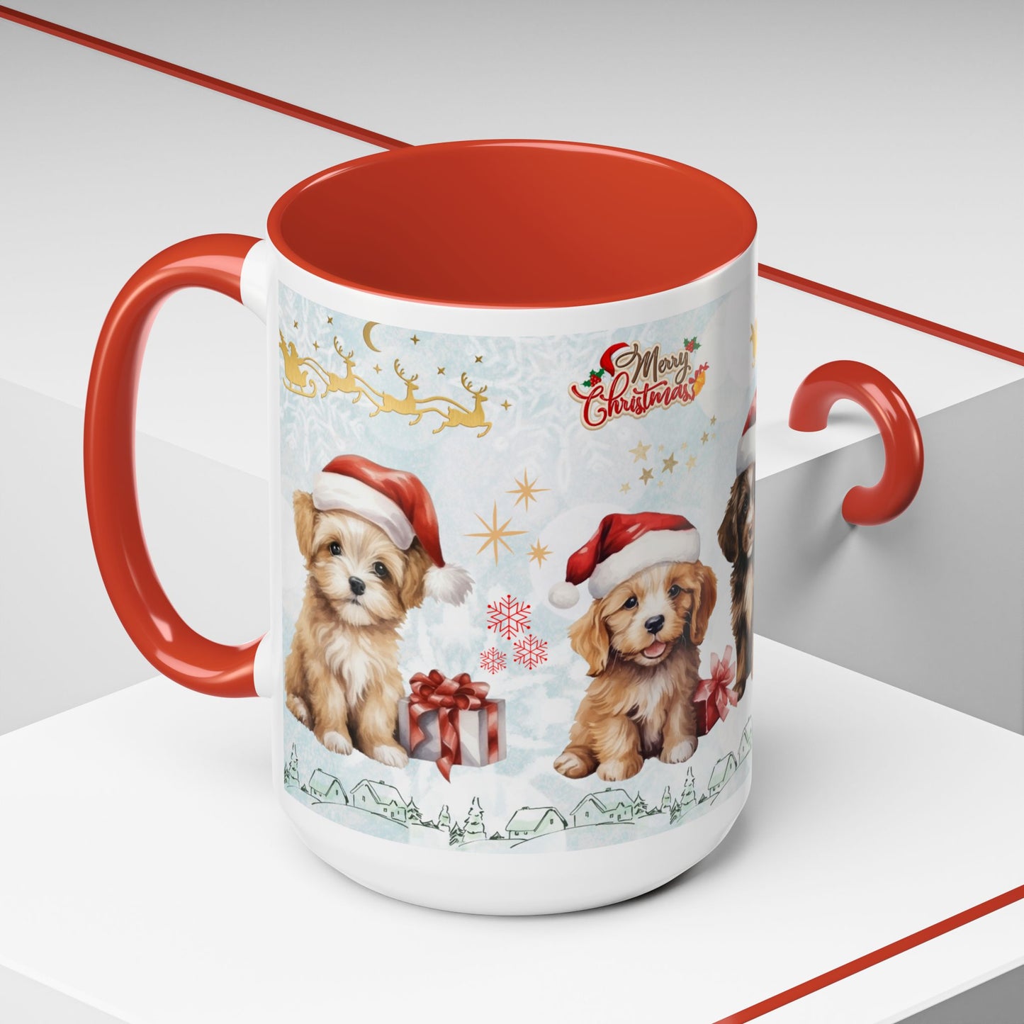 Merry Christmas, Puppies - Accent Coffee Mug (11, 15oz)