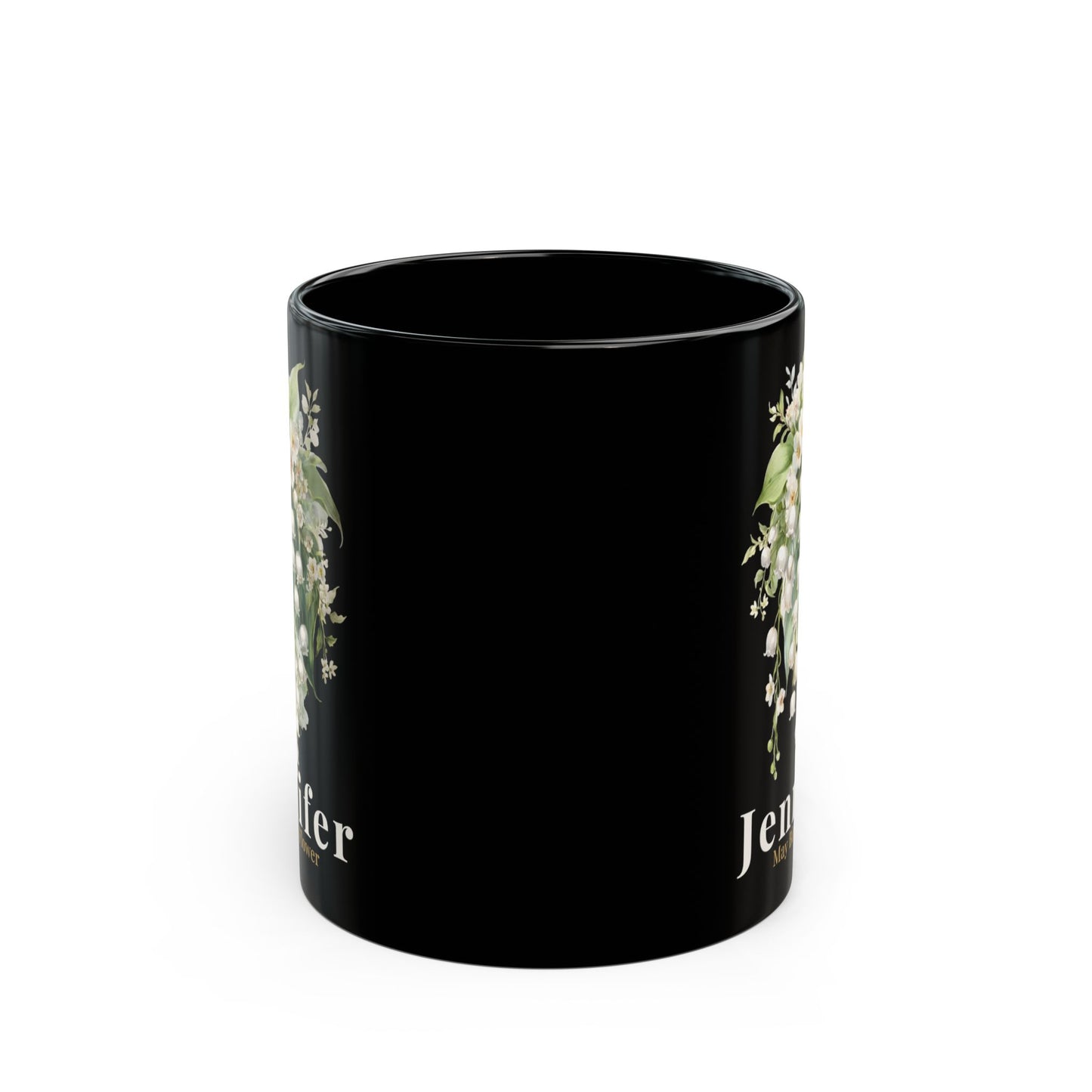 Custom Name May Birth Flower Mug – Lily of the Valley Personalized 15oz Black Mug Gift for Her - 14885