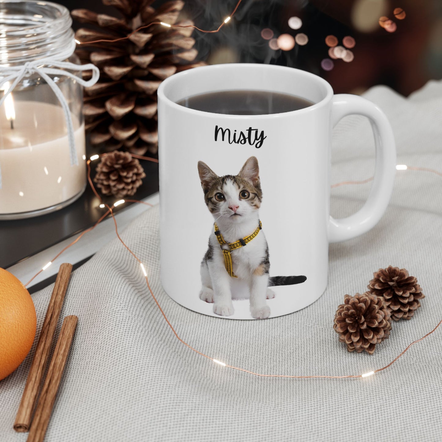 Personalised Cat Ceramic Mug for Animal Lovers, Cute Coffee Mug, Gift for Cat Mom, Personalized Animal Design Cup - 14204