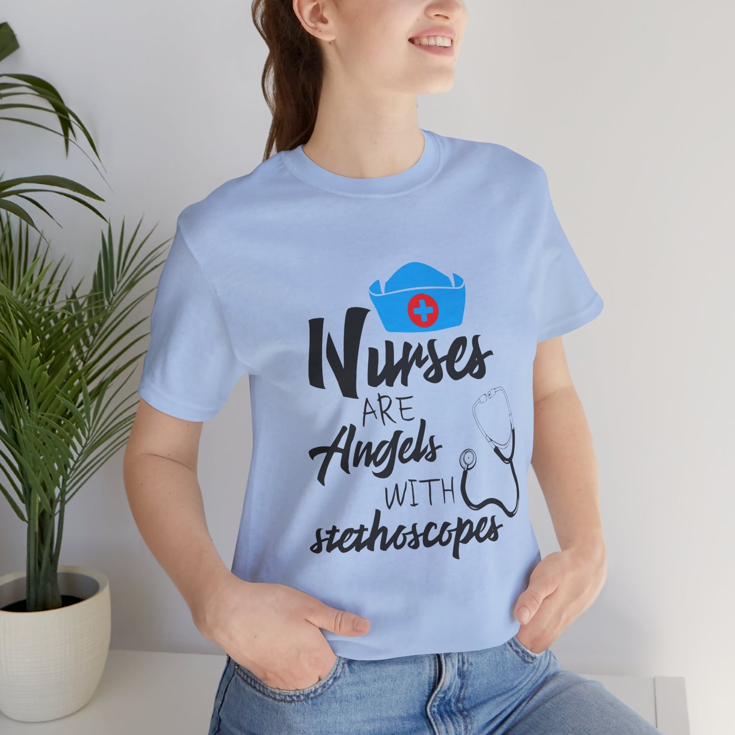 Nurses Are Angels With Stethoscopes - Unisex Jersey Short Sleeve Tee - 13354
