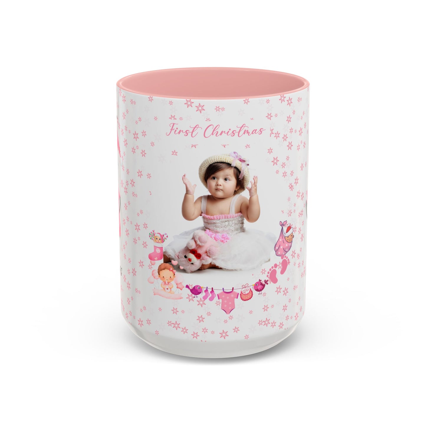 First Christmas, Baby Girl, Customizable - Accent Coffee Mug (11, 15oz) - 10001