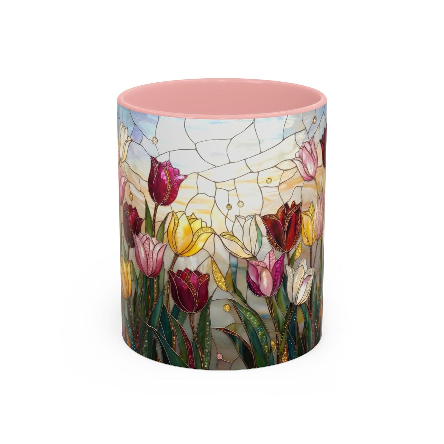 Tulip Stained Glass Accent Coffee Mug — Floral Spring Tea & Coffee Cup (11/15oz) - 14525