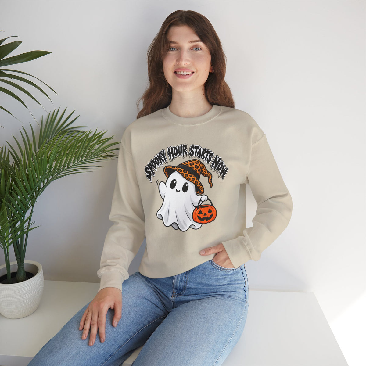 Spooky Hour Starts Now Sweatshirt, Cute Halloween Ghost Crewneck - 14536