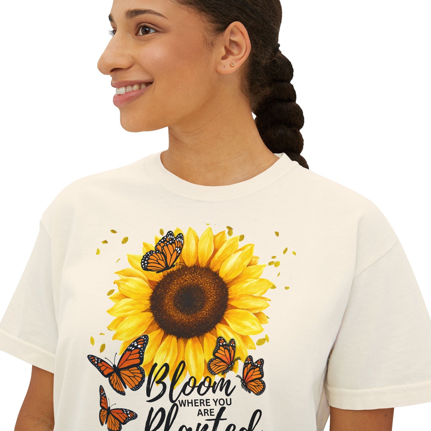 Bloom Where You’re Planted Sunflower T-Shirt, Floral Butterfly Graphic Tee - 14922