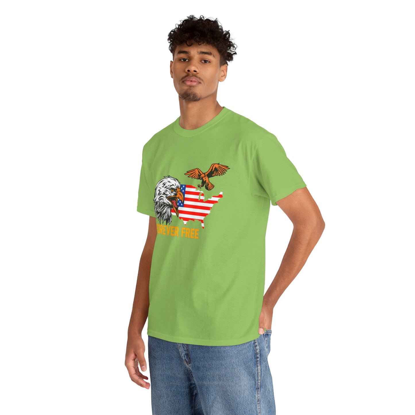Unisex Heavy Cotton Tee with "Forever Free" Design - Perfect for Patriotic Events, July 4th Celebrations, Gifts, Summer Wear, Casual Outfits - 13692