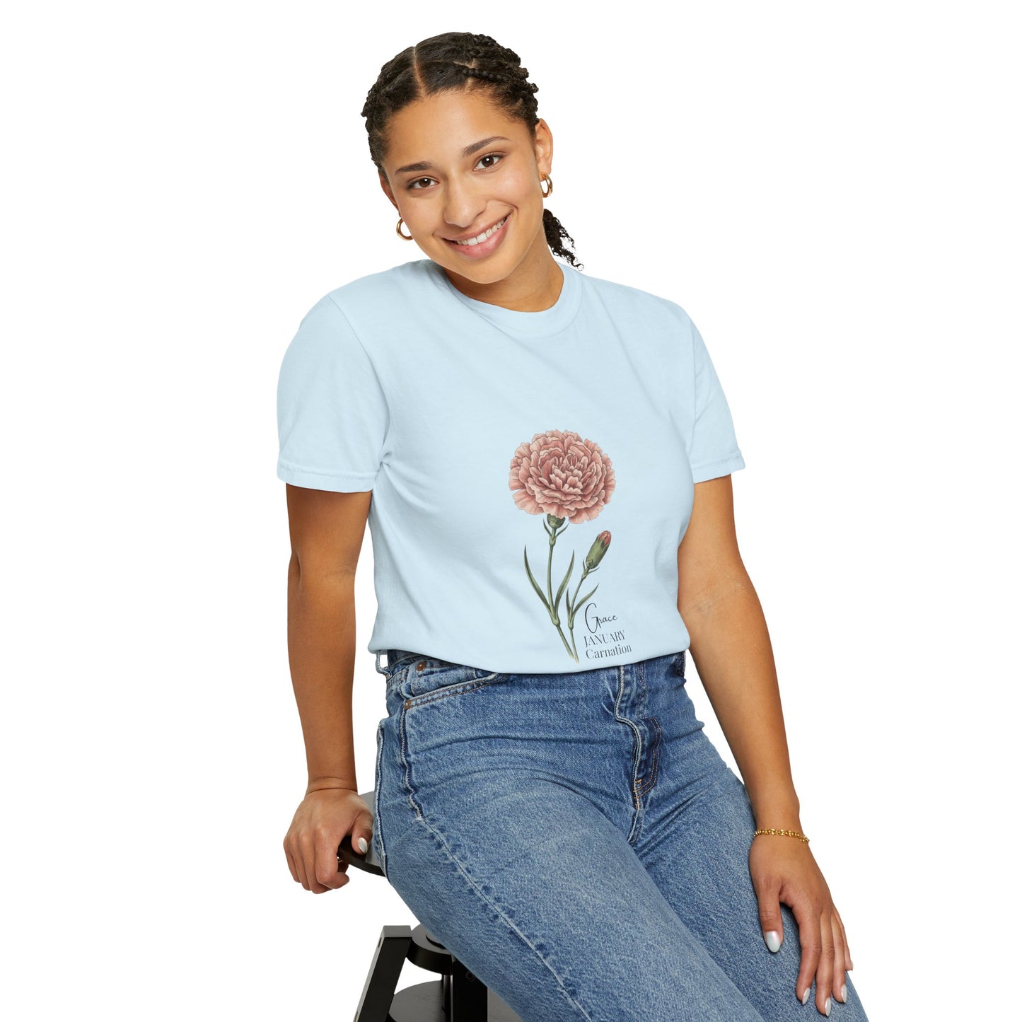 January Carnation Birth Flower T-Shirt – Customizable - 14672