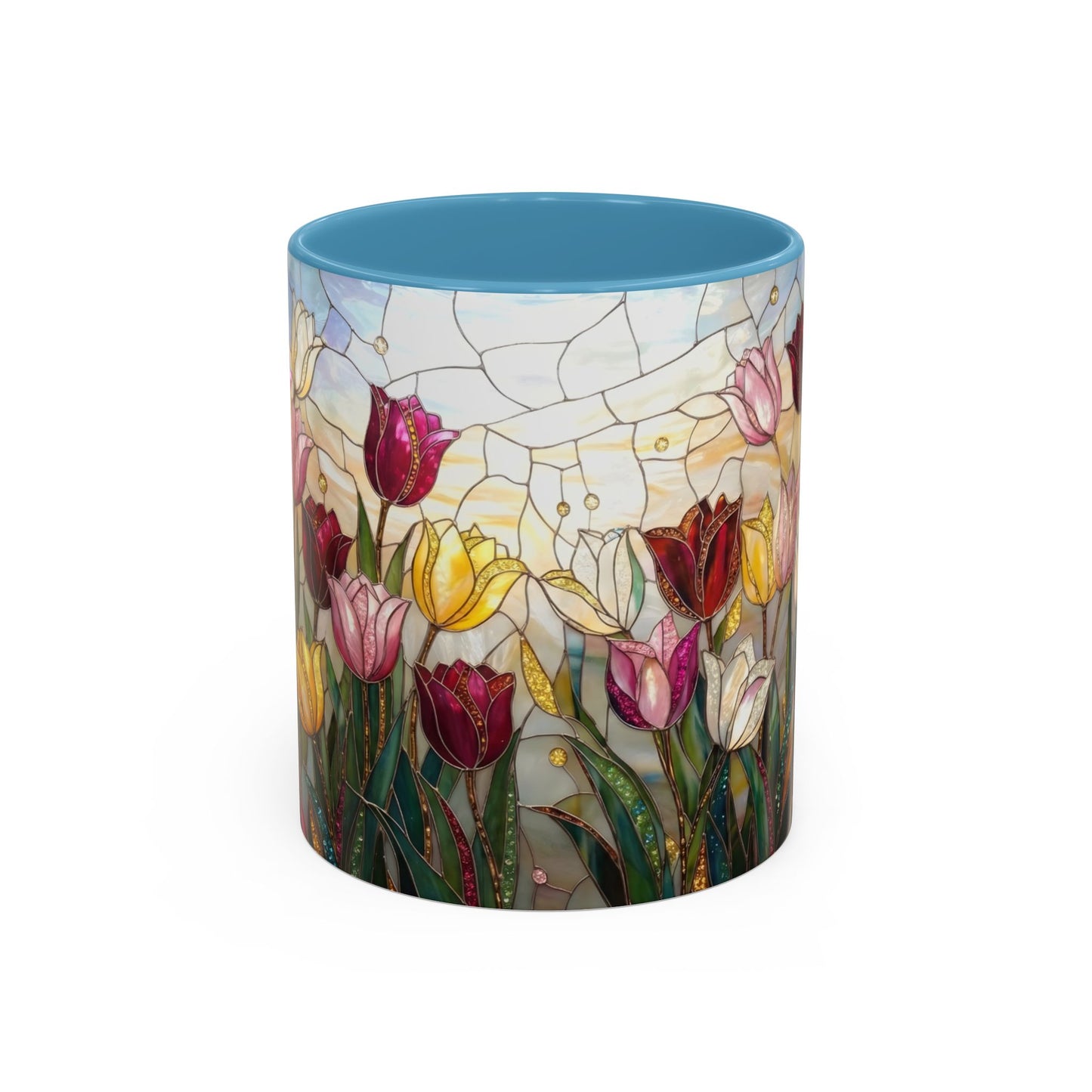 Tulip Stained Glass Accent Coffee Mug — Floral Spring Tea & Coffee Cup (11/15oz) - 14525
