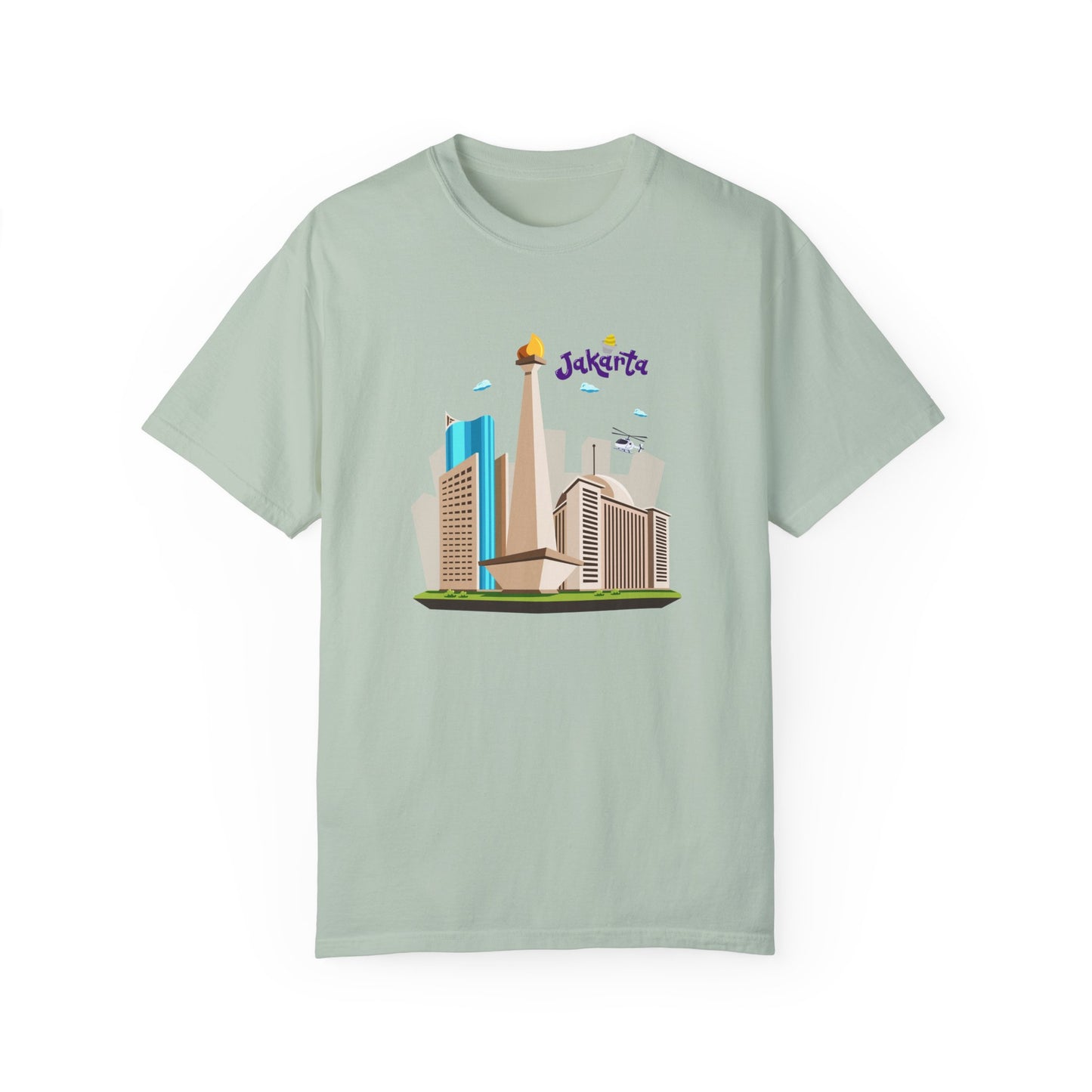 Jakarta Cityscape Unisex Garment-Dyed T-Shirt - Casual Travel Tee - 12129