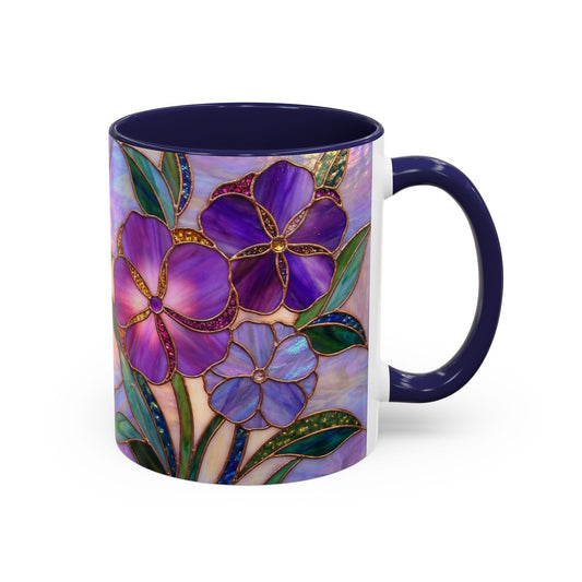 Stained Glass Violet Flowers Accent Coffee Mug, 11/15oz - 14537