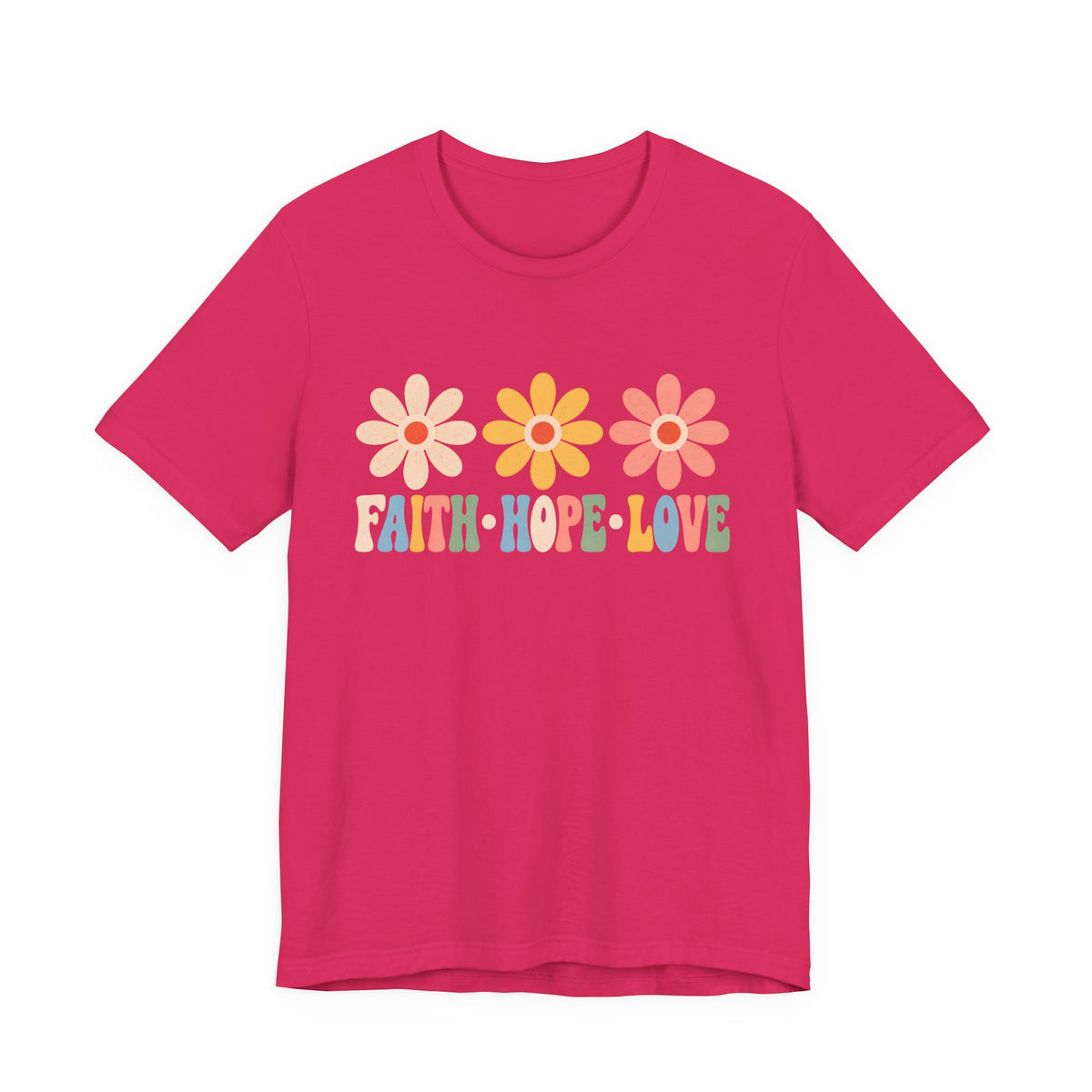Faith Hope Love Floral T-Shirt, Retro Flower Graphic Tee - 14978