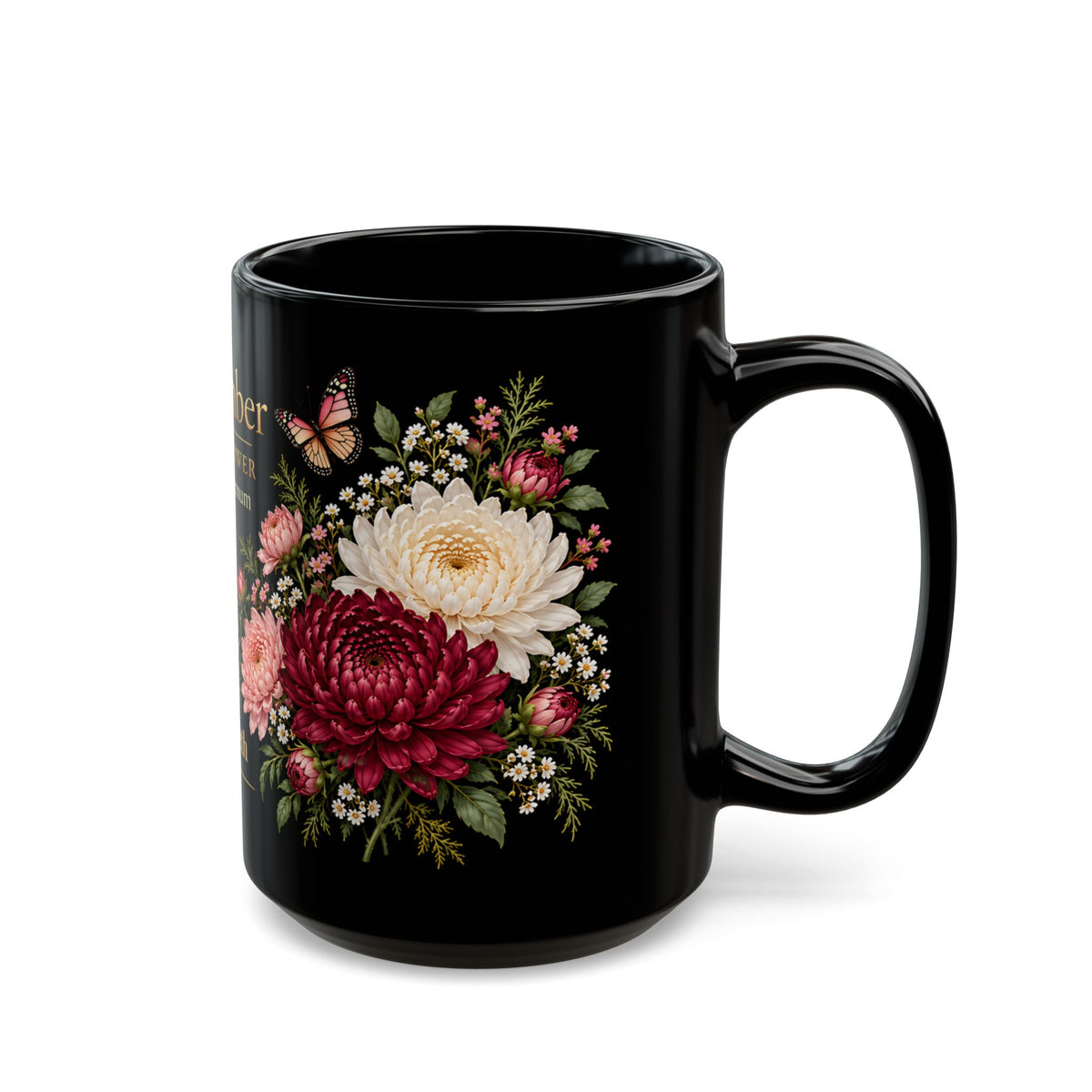 November Chrysanthemum Birth Flower Mug, Personalized Black Floral Mug - 14546