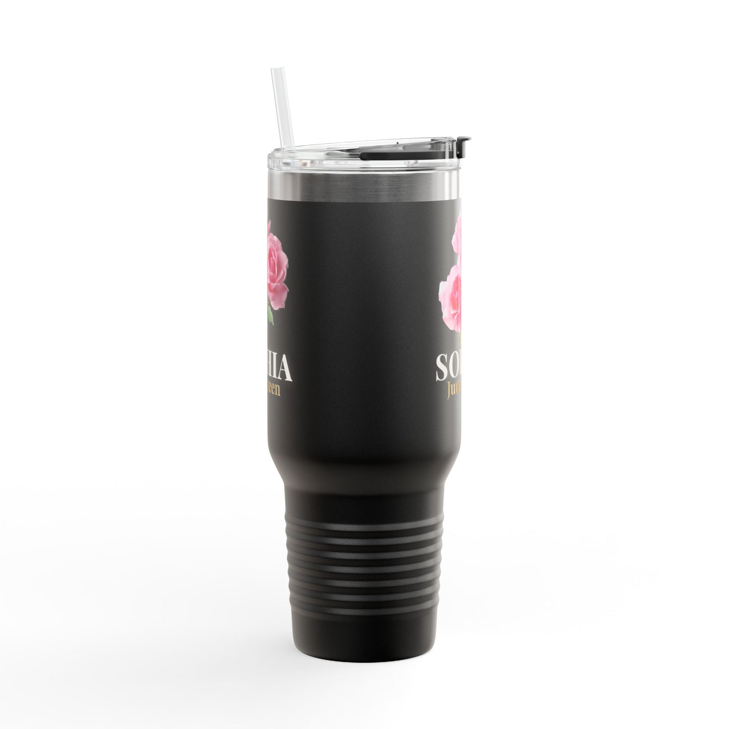 Personalized June Queen 40oz Travel Mug – Custom Name Floral Insulated Tumbler Gift for Her - 14903